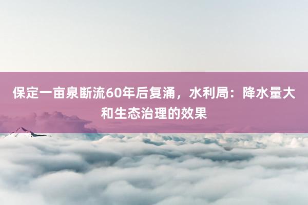 保定一畝泉斷流60年后復(fù)涌,水利局:降水量大和生態(tài)治理的效果
